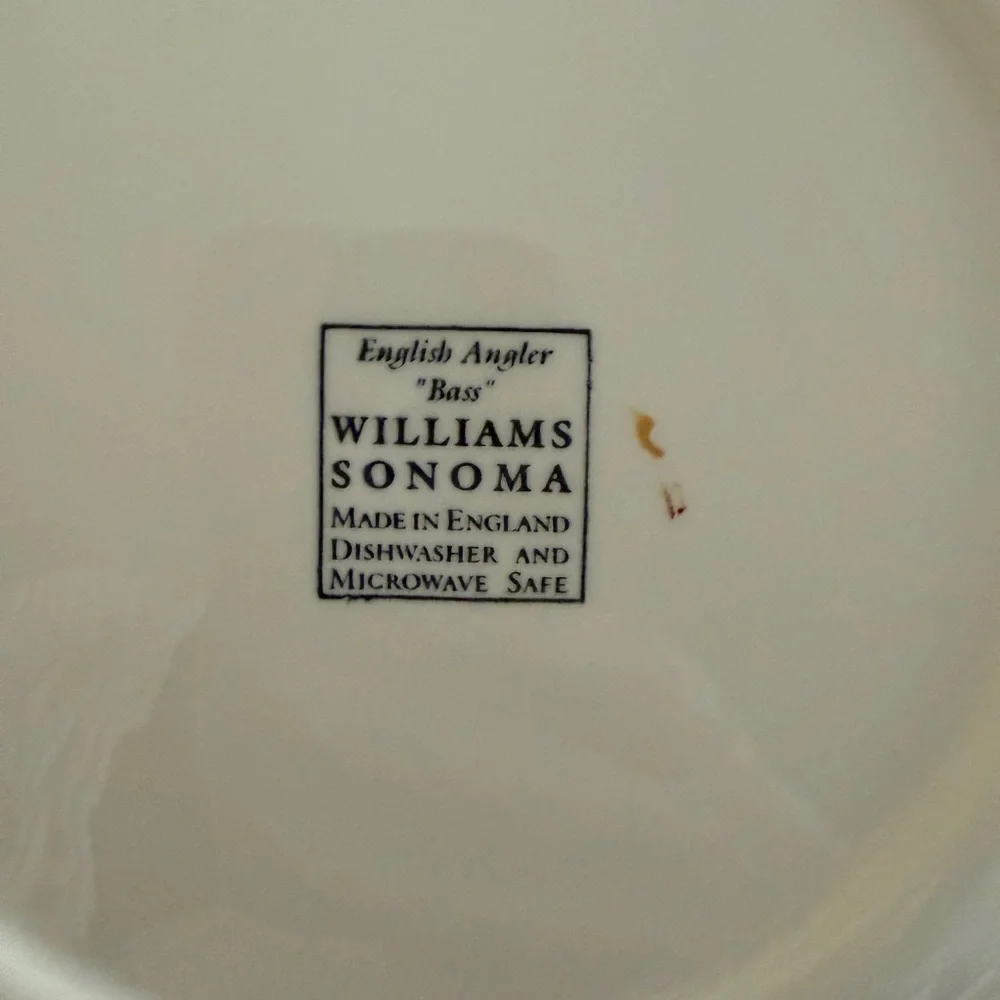 Williams Sonoma 4 English Angler Fish Plate Salmon Trout Bass Cod Made England